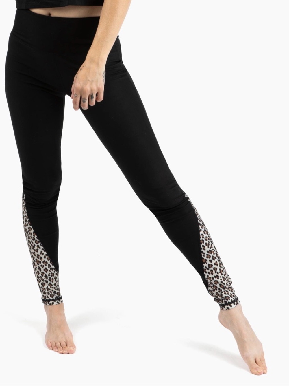 Black & Cheetah Print High-Rise Panel Leggings w Hidden Waistband Pocket Size XL
